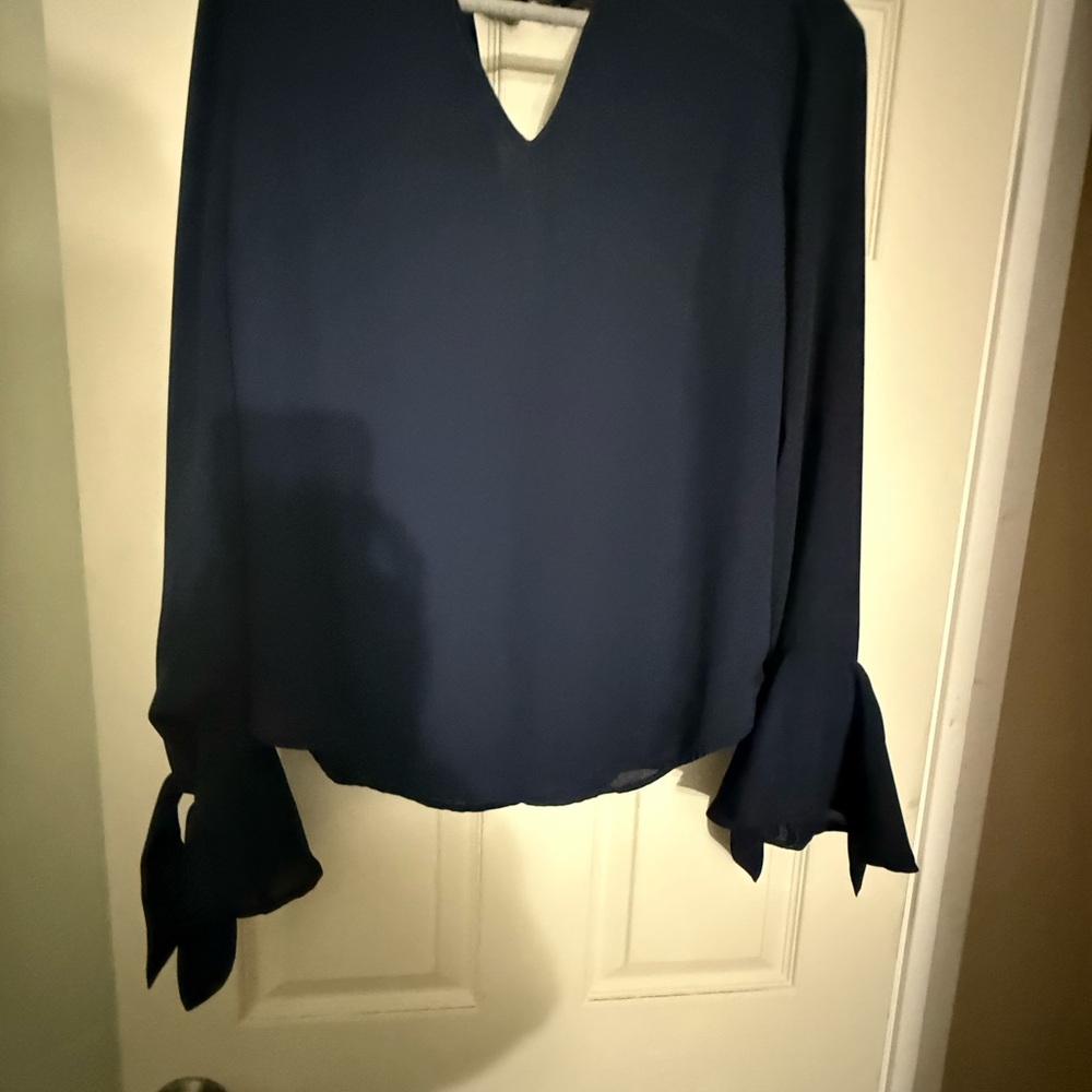 Aqua Navy Blouse with Bell Sleeves